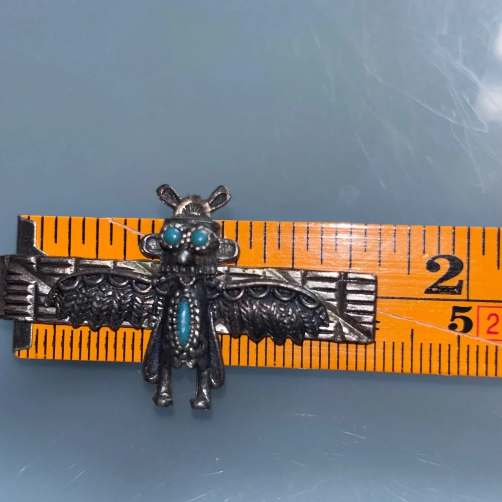 Mens OS Kachina Silver Turquoise Thunderbird Tie Clip Southwestern Tribal